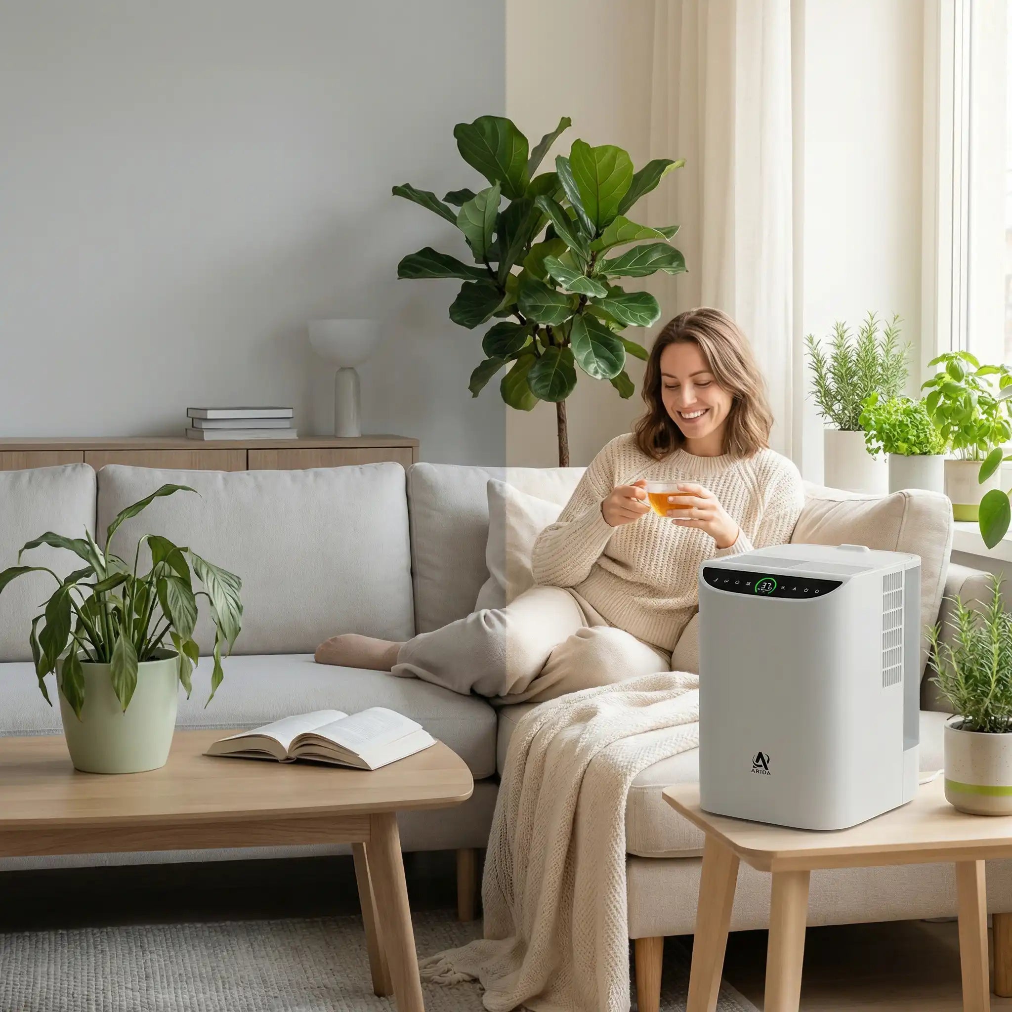 Arida Eva kraftig luftfukter med høy kapasitet for stue og større boliger