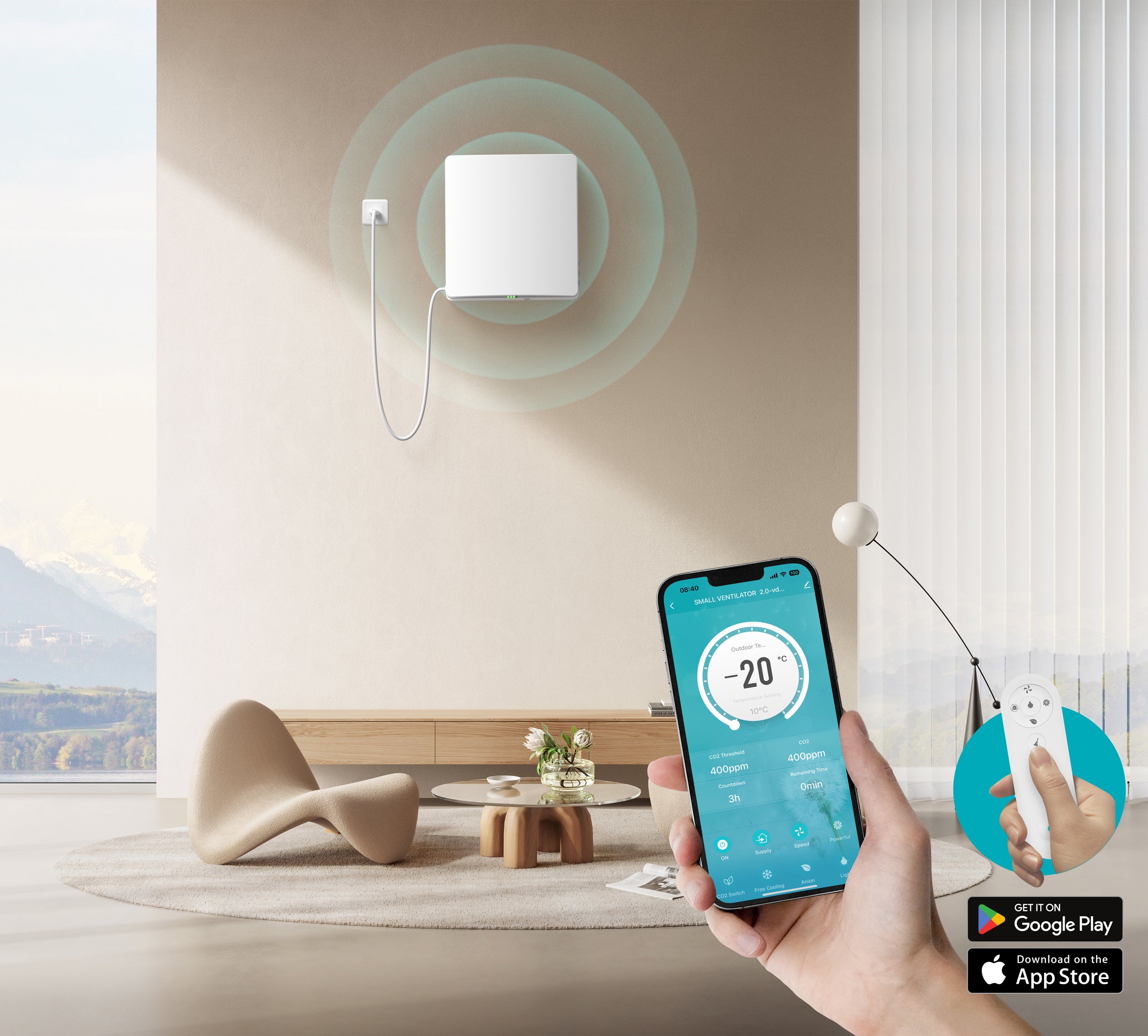 Arida Venti på vegg med app hvit Google Play App Store