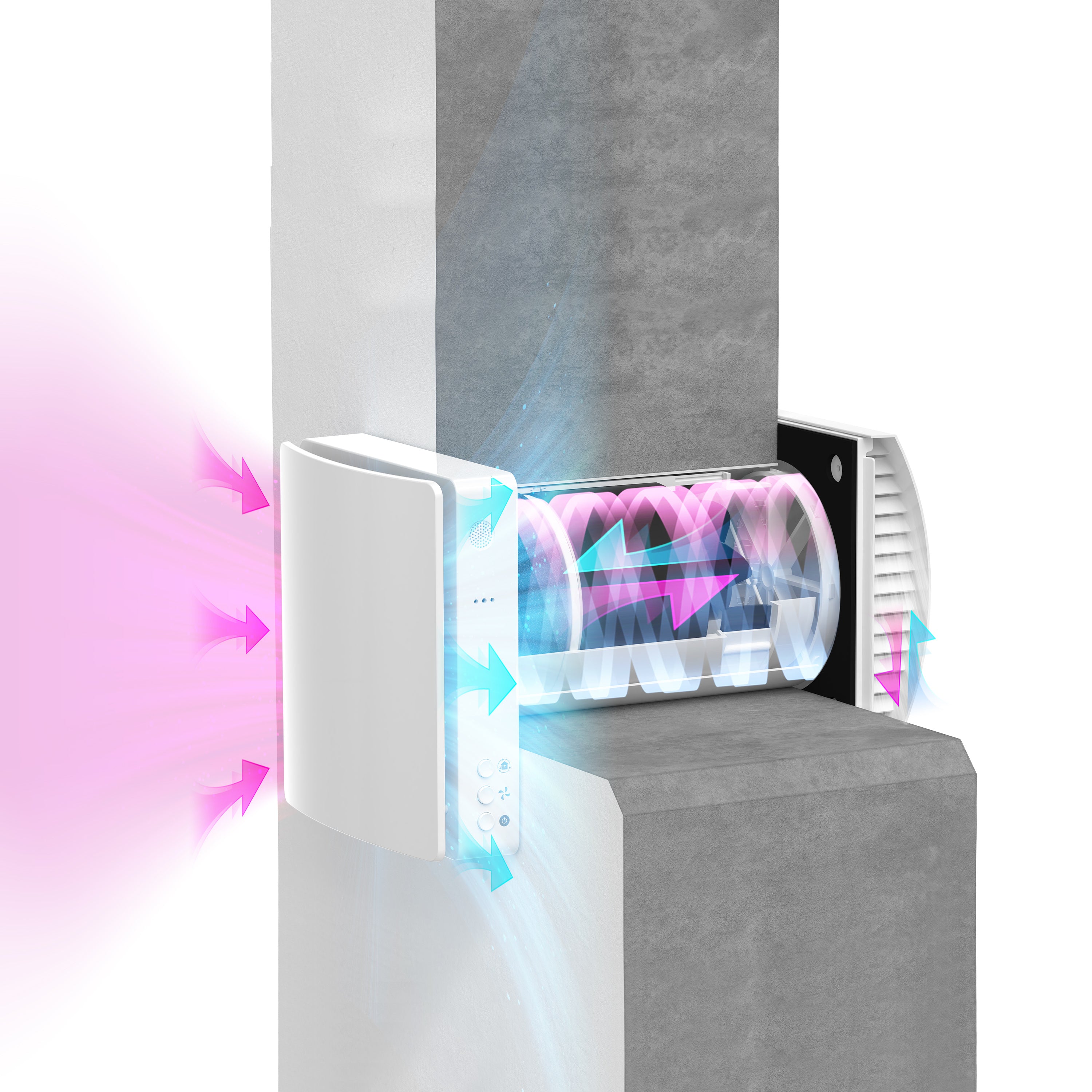 Arida Venti WiFi stille romventilator til stue og soverom (hvit/sort)