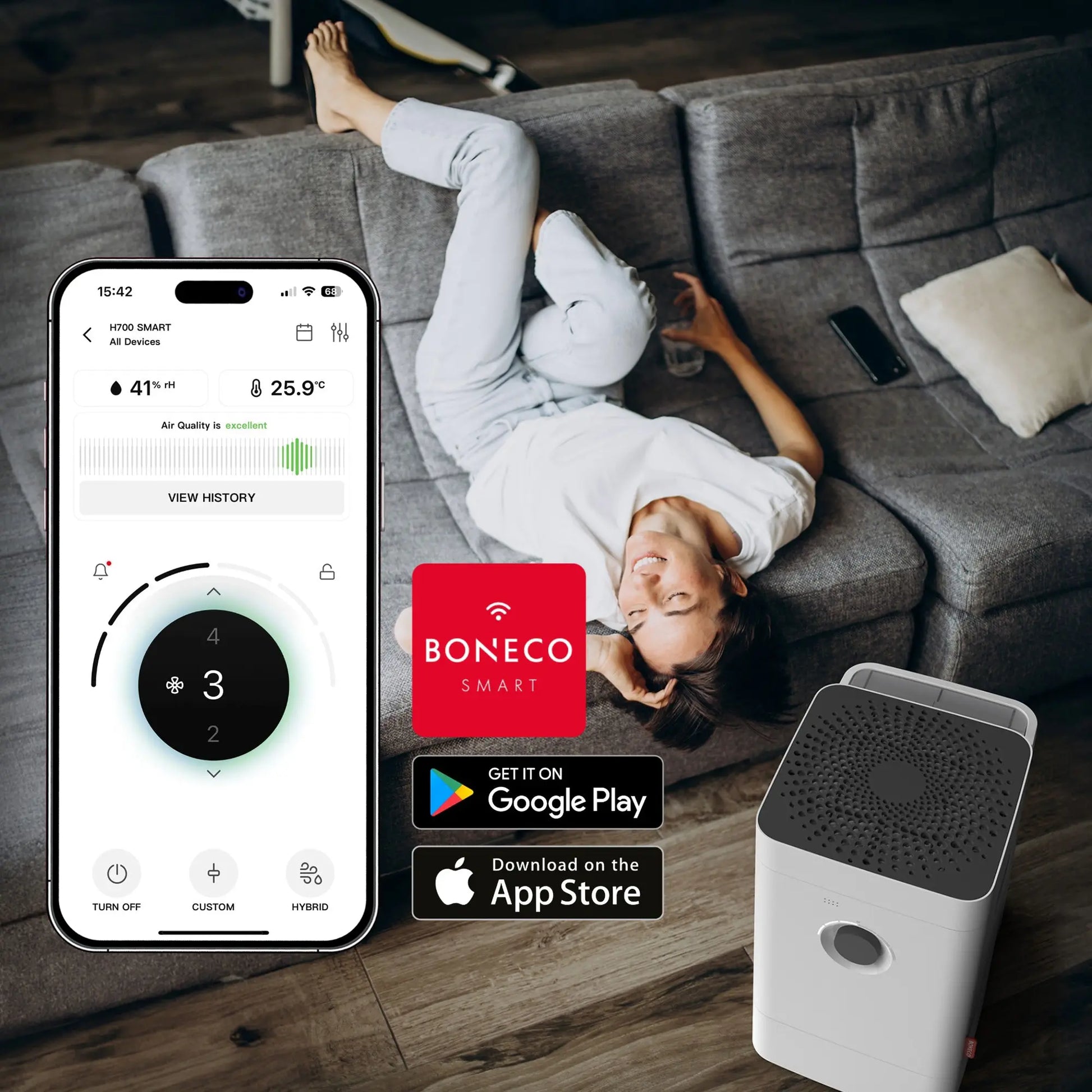 BONECO H400 Smart gir deg full kontroll fra mobiltelefonen over WiFi