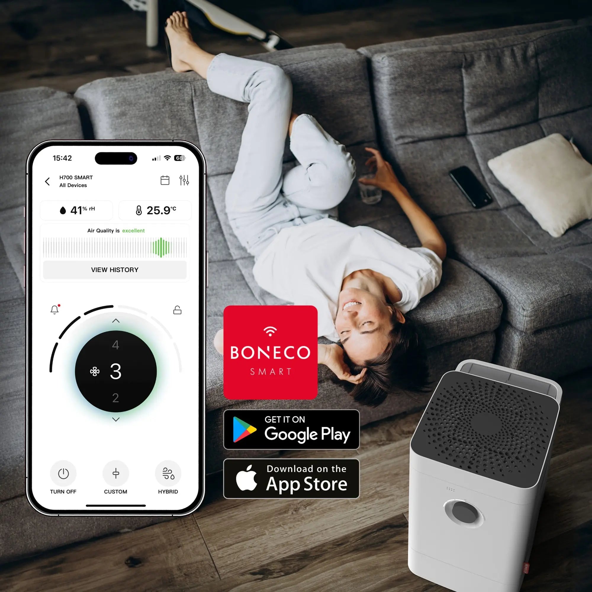 BONECO H400 Smart gir deg full kontroll fra mobiltelefonen over WiFi