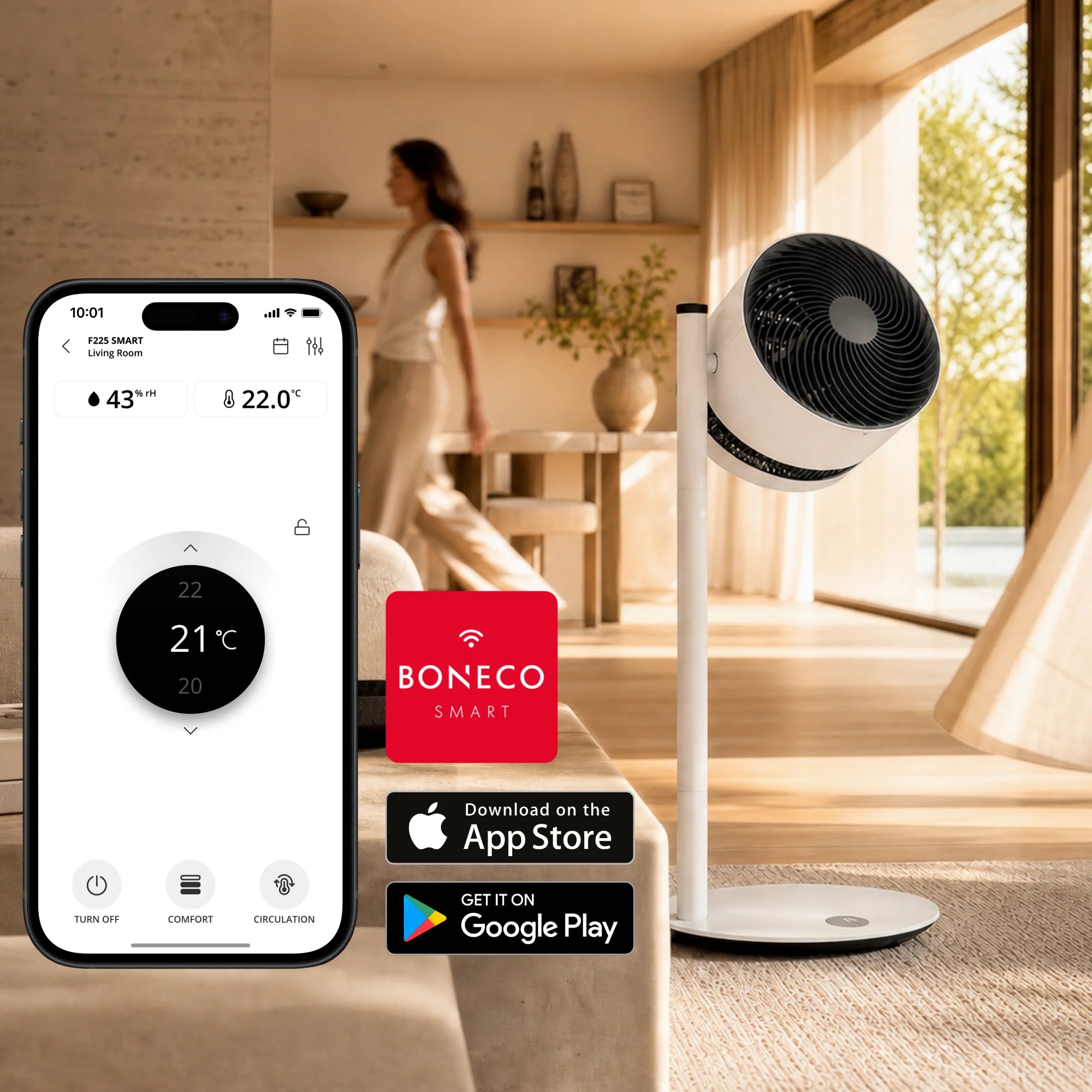 BONECO F225 Smart vifte med WiFi og luftdusj