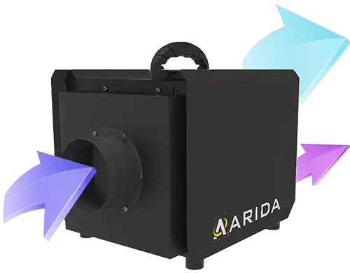 illustrasjon sort luftavfukter med piler for luftretning