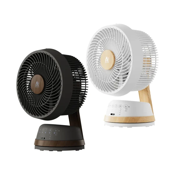 vifte i mørk brun og hvit med Japandi tredetaljer og pent design